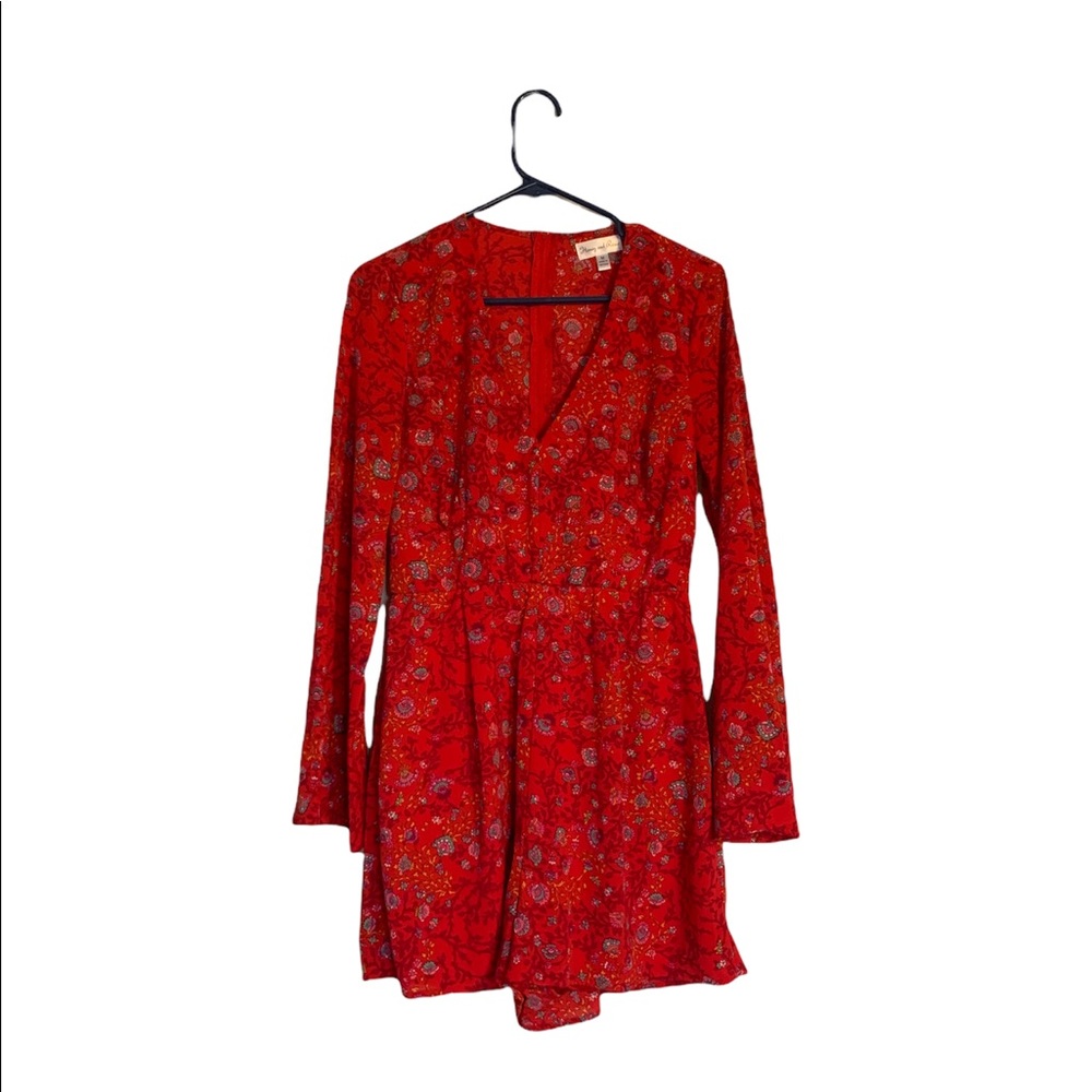 Honey and Rosie red floral romper with bell sleeves